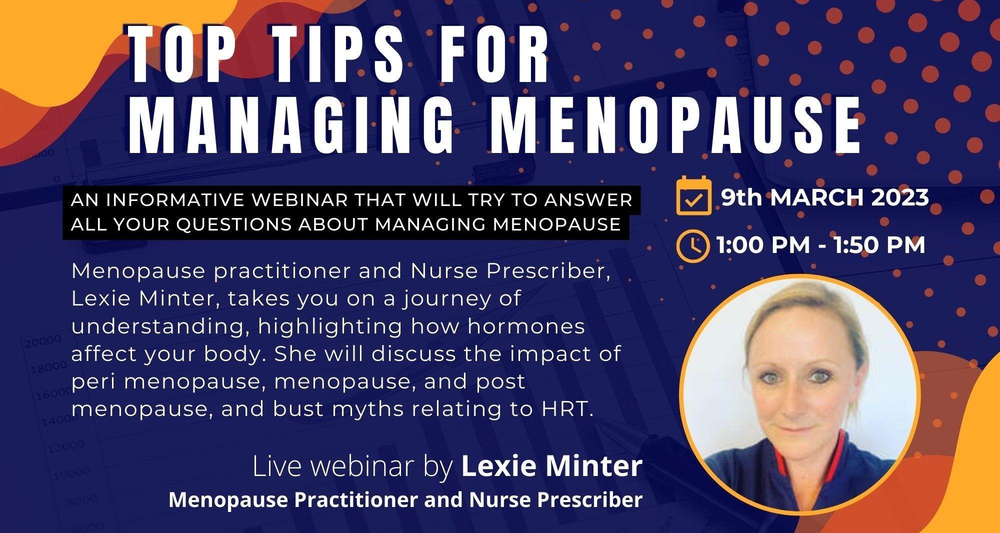 Tips for Managing Menopause Webinar header image
