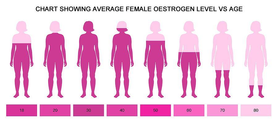 Chart showing average female oestrogen level vs age